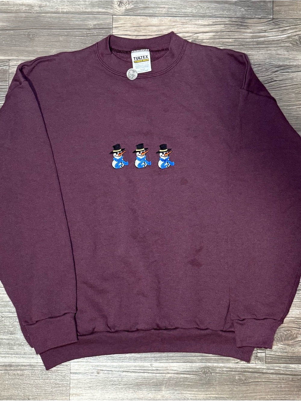 Vintage 90s Tultex Maroon Embroidered Snowman Crewneck L
